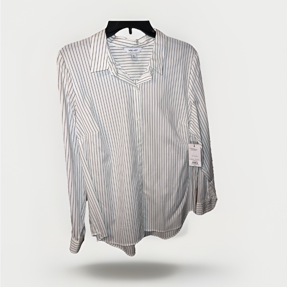 Nine West Women's White and Black Striped Blouse